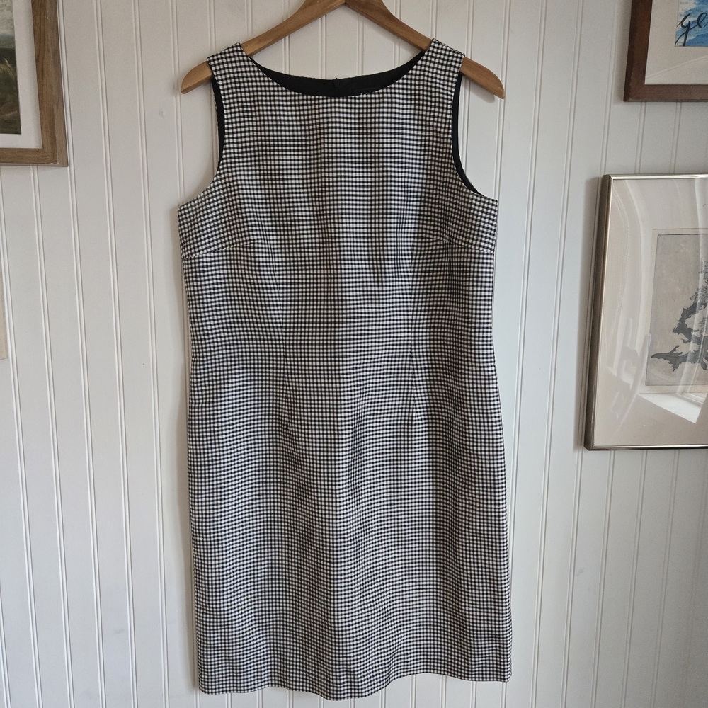 Classic Elegant Silk Lined Sleeveless Black & White Houndstooth Mini Dress